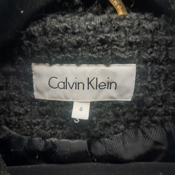 Calvin Klein Black Boucle Wool Blend nubby single breasted belted dress coat 6 - Picture 4 of 6